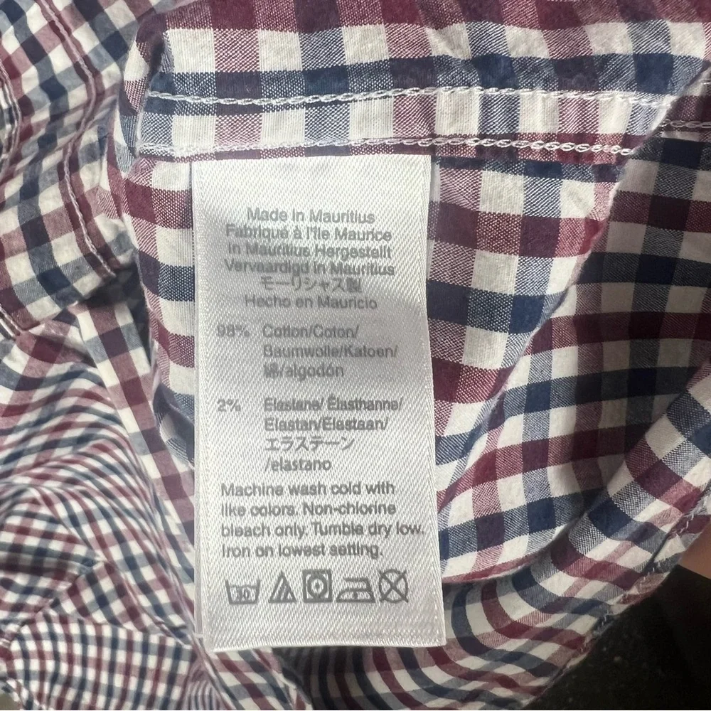 J. Crew Men's Burgundy and Navy Plaid Shirt